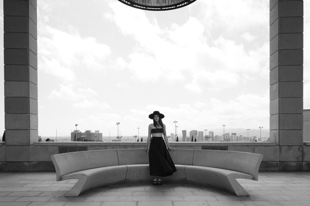 Black and white Fashion architecture photoshoot editorial Traditional Spanish Cordobes hat Lupe Giraldo Barcelona Sebastien franca