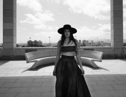 Black and white Fashion architecture photoshoot editorial Traditional Spanish Cordobes hat Lupe Giraldo Barcelona Sebastien franca