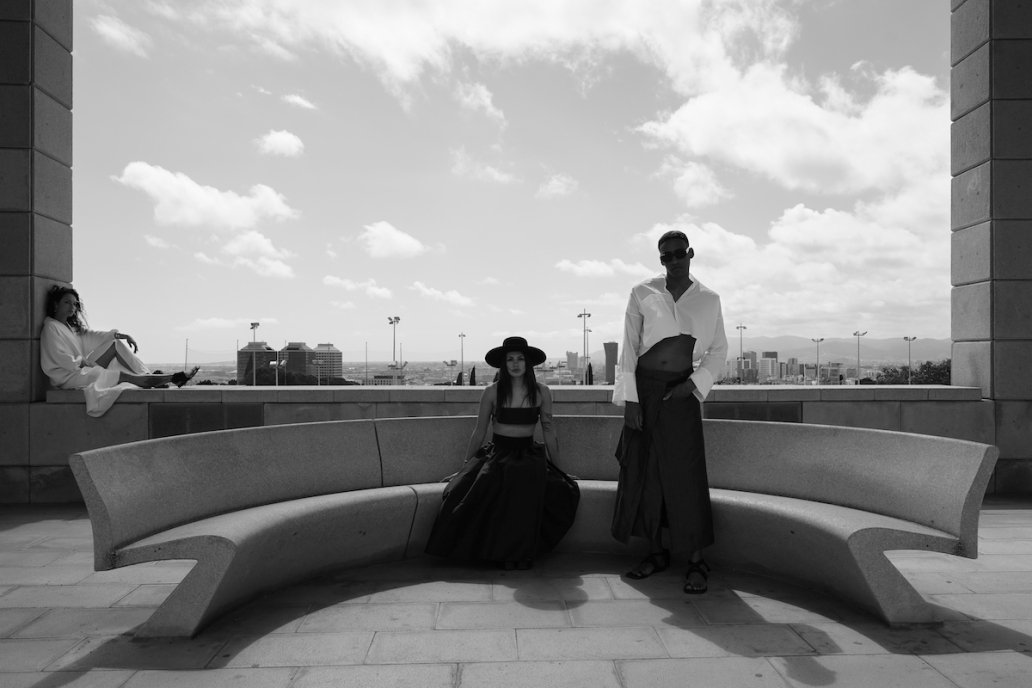 Black and white Fashion architecture photoshoot editorial couple Lupe Giraldo Barcelona Sebastien franca