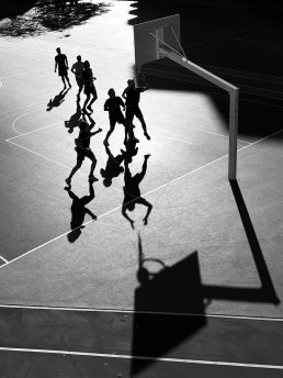 Black and white photography Basket players shadows