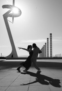 Black and white architecture and dancers photography Barcelona