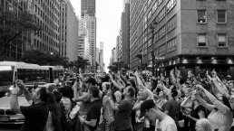 Black and white photography crowd New York street