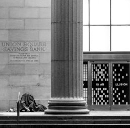 Iconic black and white street photography Homeless New York street