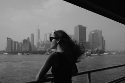 Black and white fashion editor glamour Staten Island ferry New York