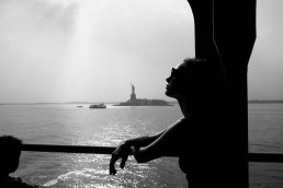 Black and white fashion editor glamour Staten Island ferry New York