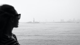 Black and white fashion editor glamour Staten Island ferry New York
