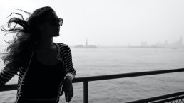 Black and white fashion editor glamour Staten Island ferry New York