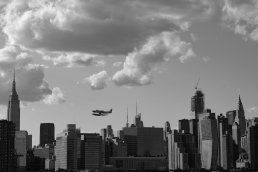 Black and white photography fine art Manhattan skyline fly
