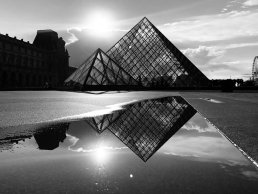 Black and white fine art architectural photography Pyramid Louvres Paris