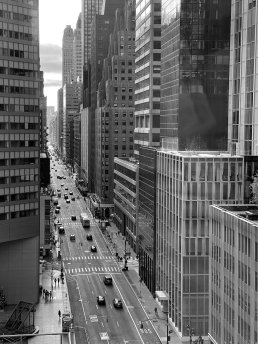 Black and white photography New York street Manhattan skyline