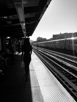 Black and white photography shadow girl Metro station Brooklyn New York