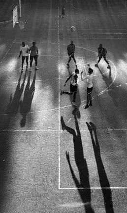 Black and white photography Basket players shadows