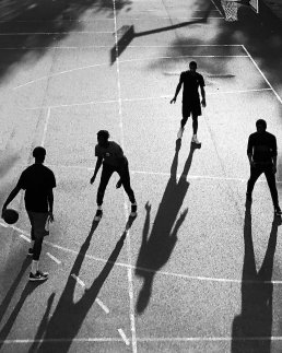 Black and white photography Basket players shadows