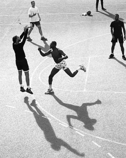 Black and white photography Basket players shadows