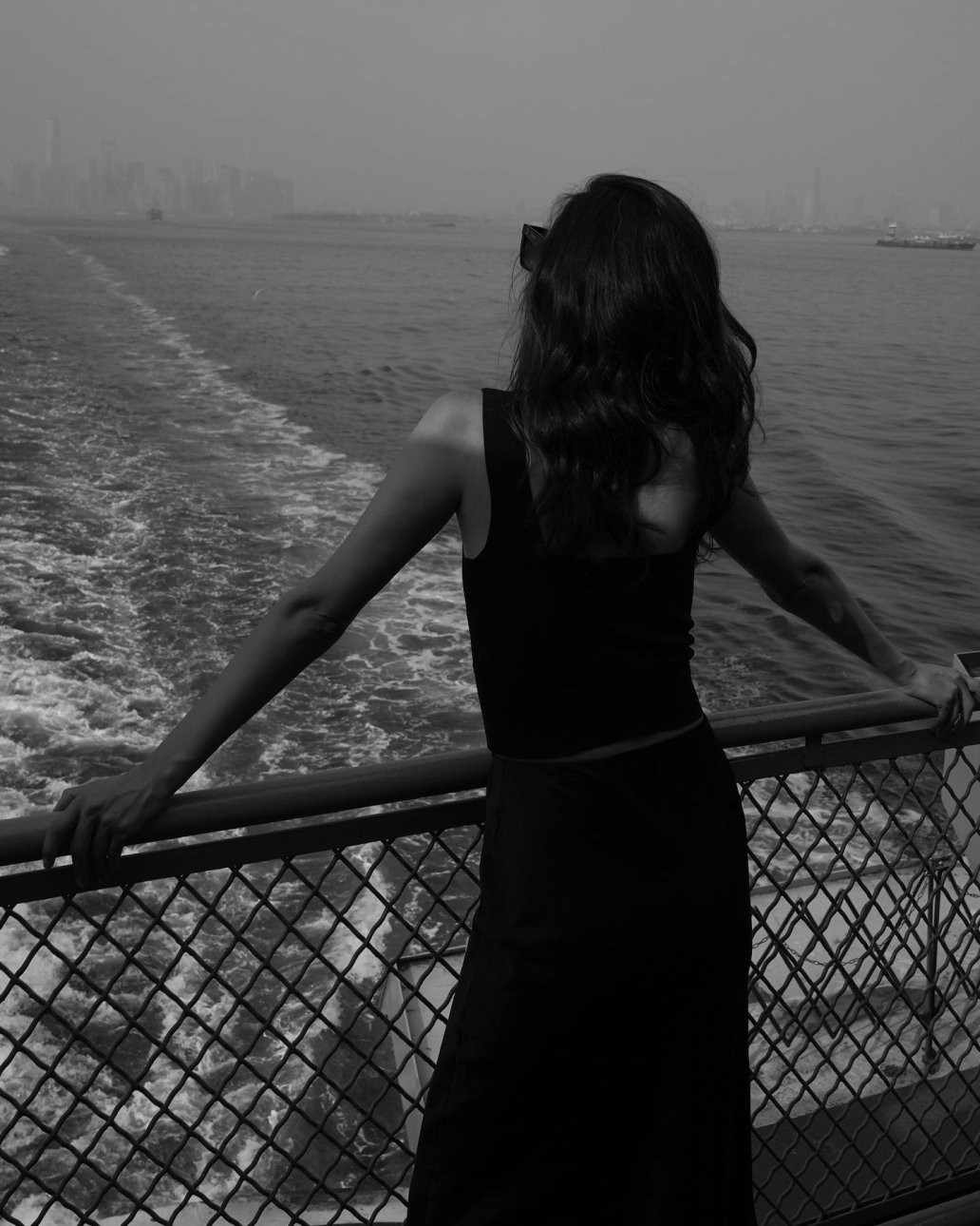 Black and white Staten Island boat Glamor fashion editorial photoshoot Sebastien Franca