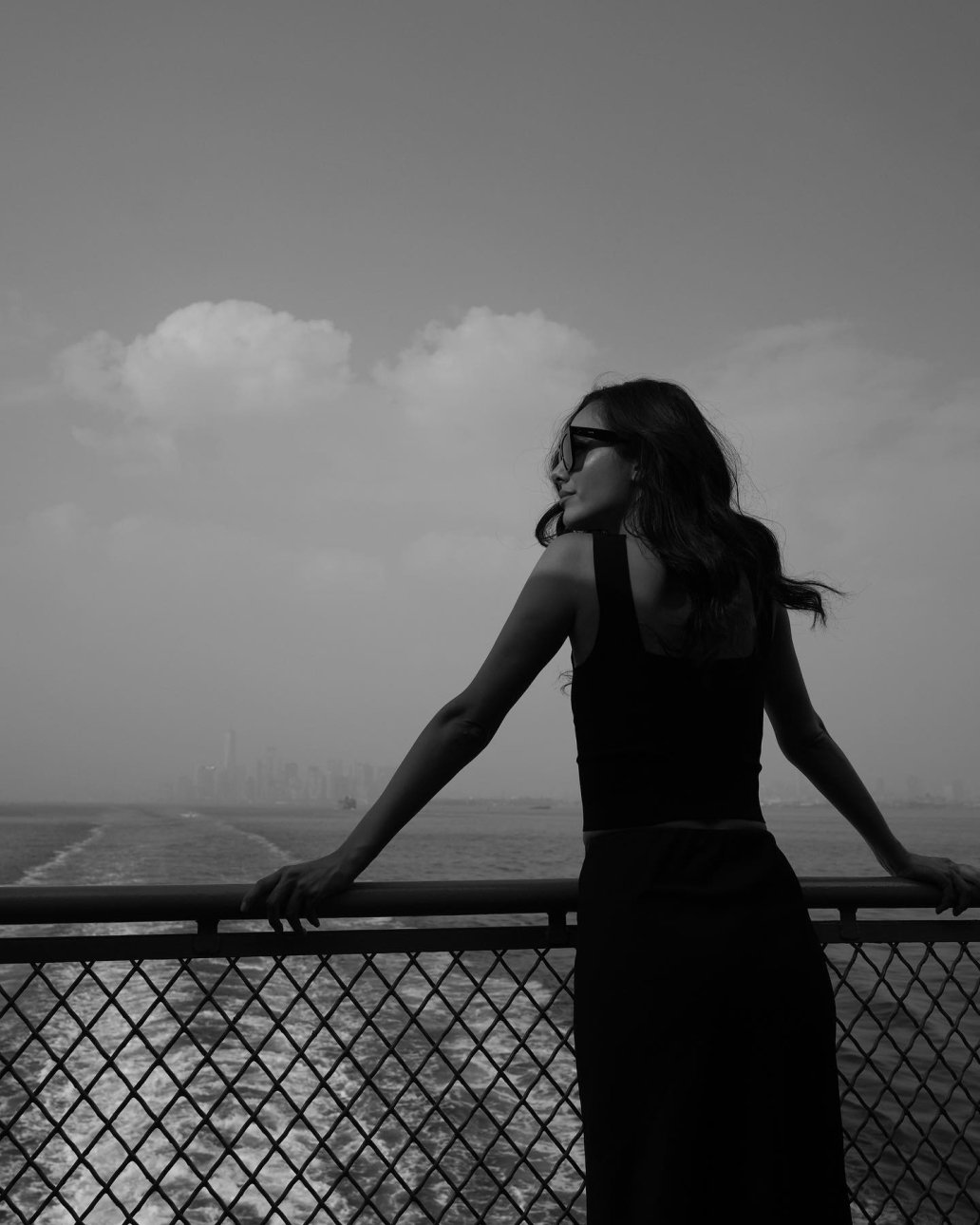 Black and white Staten Island boat Glamor fashion editorial photoshoot Sebastien Franca