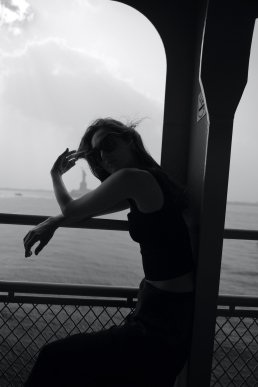 Staten Island boat New York Statue of Liberty fashion editorial photoshoot Sebastien Franca