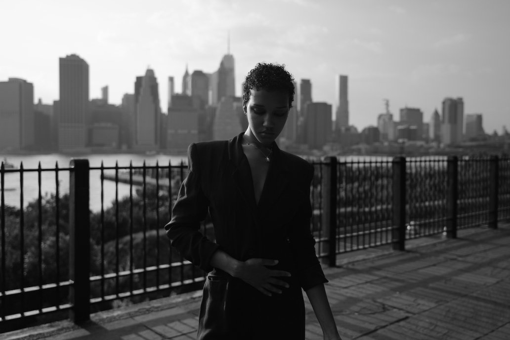 Fashion editorial black and white photograph New York Skyline Sebastien Franca Photographer
