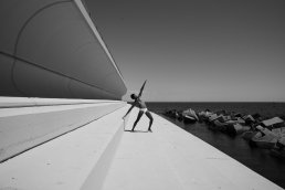 Black and white fashion photoshoot man swimsuit architecture design two management Barcelona sebastien Franca