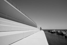 Black and white fashion architecture design photoshoot man swimsuit run two management Barcelona sebastien Franca