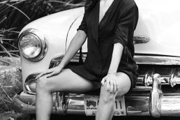 fashion editorial black and white photography beautiful glamour Latina Vintage car Mexico City Sebastien franca