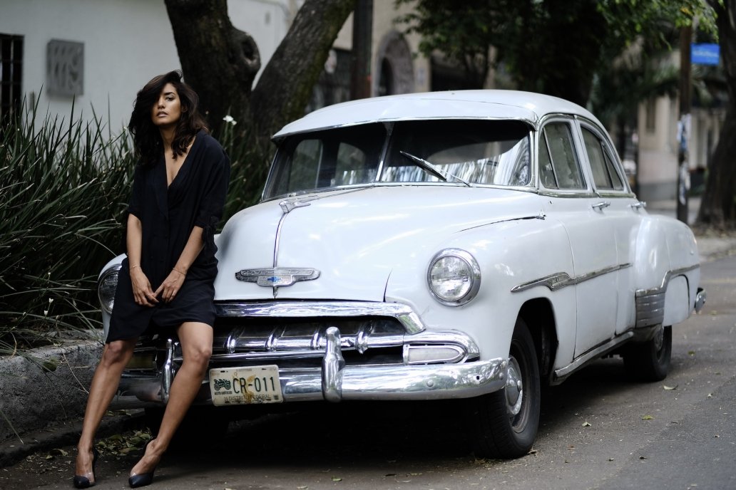fashion editorial photography beautiful glamour Latina Vintage car Mexico City Sebastien franca