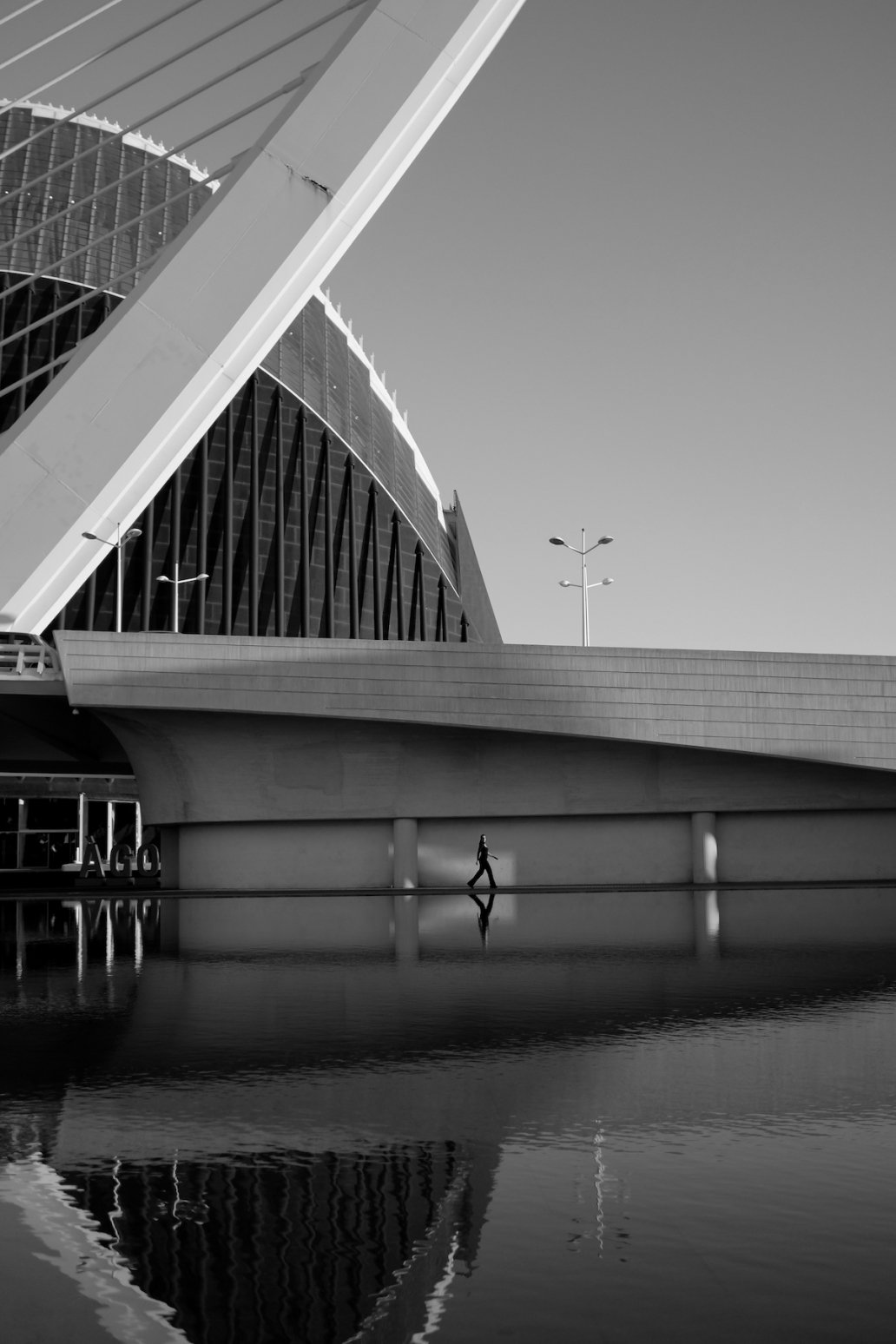 Architectural Photography woman reflexion The city of arts and sciences Valencia Spain Santiago Calatrava Architectural Photographer Sebastien Franca Fine Art